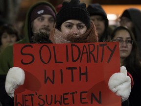 File photo of a protester showing support for the Wet’suwet’en First Nation opposed to the Coastal GasLink pipeline project.