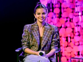 Selena Gomez speaks on stage at the iHeartRadio Album Release Party with Selena Gomez at iHeartRadio Theater on January 09, 2020 in Burbank, California.