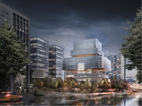 The proposed new Vancouver Art Gallery building, at West Georgia and Cambie streets, includes a 350-seat theatre, free access galleries and a resource-centre library. The design architect is the Swiss firm Herzog & de Meuron.