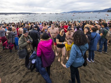 The Vancouver Parks Board holds the 100th annual Polar Bear Swim at English Bay beach