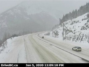 A highway camera shows the Coquihalla Summit on Hwy 5, looking south, about 7 kilometres north of Zopkios Brake Check. Taken on Jan. 5, 2020.