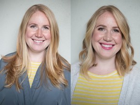 Kate Meehan before, left, and after her makeover with Nadia Albano.