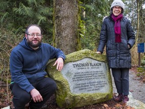 Kirk Robertson and Susan McCaslin of WOLF (Watchers of Langley Forest). In honour of her late husband Thomas, Langley's Ann Blaauw donated $5 million to preserve 50 acres of rare forest that was going to be sold by the Township of Langley for development.