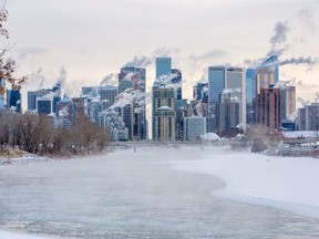 Steam rises from the Bow River and downtown Calgary buildings on a -25C morning, Monday, January 13, 2020. Gavin Young/Postmedia