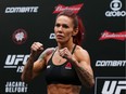 Cris Cyborg Justino of Brazil will be entering the cage Saturday night in Inglewood, Calif., to face Julia Budd of Port Moody.
