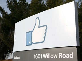 A Facebook sign is seen at the main entrance of Facebook's new headquarters in Menlo Park in California. -February 02, 2012