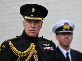 In this file photo taken on September 7, 2019 Britain's Prince Andrew, Duke of York, attends a ceremony commemorating the 75th anniversary of the liberation of Bruges in Bruges.