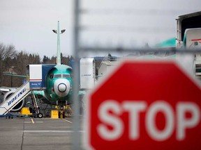 A Boeing 737 Max aircraft sits on the tarmac at Boeing's 737 Max production facility in Renton, Washington.