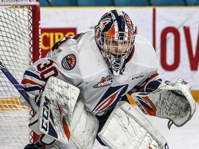 Kamloops Blazers netminder Dylan Garand got into a rare goalie fight with Roman Basran of the Kelowna Rockets during a line brawl late in the Blazers' Saturday night thrashing of the Rockets at Prospera Place in Kelowna.