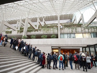 VANCOUVER, BC - JANUARY 20:  Members of the media and public line up outside a British Columbia Supreme courthroom on the first day of the extradition trial for Huawei Technologies Chief Financial Officer Meng Wanzhou on January 20, 2020 in Vancouver, Canada. The United States government accused Wanzhou of fraud after HSBC continued trade with Iran while sanctions were in place.