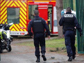 French police secure an area in Villejuif near Paris, January 3, 2020 after police shot dead a man who tried to stab several people in a public park. (REUTERS/Charles Platiau)