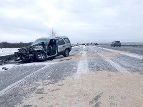 A person suffered critical injuries following a head-on accident involving a tow truck on Highway 17 near the Tsawwassen ferry terminal Monday morning.