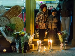 Vigil outside Amir Bakery on Lonsdale ave. in North Vancouver on Wednesday.