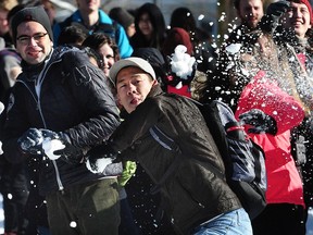 Action from a Campus-Wide Snowball Fight at UBC.