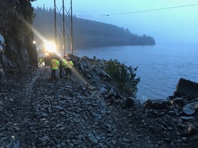 Major road damage near Kennedy Lake on Highway 4 between Toquart Bay Road and Nahmit Forest Service Road on Thursday, Jan. 23, 2020.