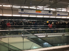 Lineups form at Commercial-Broadway SkyTrain station on Thursday afternoon.