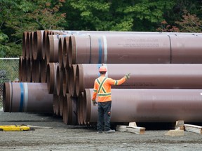 Pipes at a Trans Mountain facility in Hope, B.C.