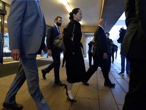 Huawei Chief Financial Officer Meng Wanzhou leaves B.C. Supreme Court on a lunch break during her extradition hearing at B.C. Supreme Court .