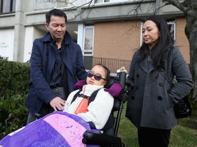 Kairry Nguyen and Tuan Bui, mother and father respectively, of their daughter Leila Bui address the media after Tenessa Nikirk (not in photo) was found guilty in a Saanich crash.