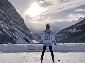 Mary Charleson enjoys the view of the mountains of Banff National Park.