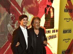 Logan Lerman and Al Pacino attend the premiere of Amazon Prime Video's "Hunters" at DGA Theatre on February 19, 2020 in Los Angeles, California.