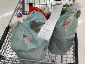 A basket of groceries on its way to a family that has self-quarantined after returning to Metro Vancouver from China. Volunteers drop off cars at the airport and deliver groceries to help travellers from China who want to self-quarantine. It's all being organized on the WeChat social media platform.