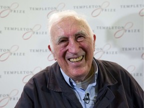 A report found that L'Arche founder Jean Vanier, seen in this 2015 photo from a press conference in London, sexually abused six women.