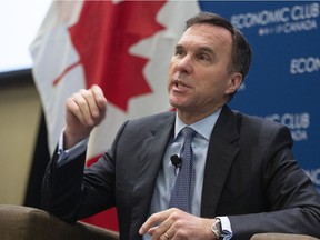 Minister of Finance Bill Morneau speaks at a Economic Club breakfast in Calgary on Monday.