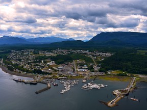 The North Vancouver Island town of Port McNeill was hard hit by an eight-month strike between the United Steelworkers Union and Western Forest Products. Credit: Elysian Brady/Town of Port McNeill [PNG Merlin Archive]