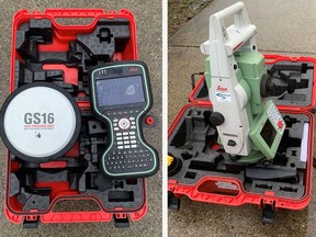 A Coquitlam surveyor left equipment at a job site that is valued between $75,000 and $85,000. Coquitlam RCMP would like to get these tools back to their owners so they can continue to use them for their livelihood. [P