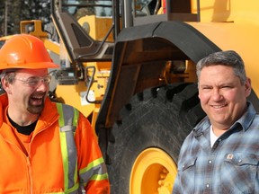 HOUSTON B.C. - Wet'su'weten member Bill van Tunen, of the Witset band, (left) works on the Morice Forest Service Road with Troy Young, of Kyah Resources, near Houston.Feb. 2020. Handout [PNG Merlin Archive]