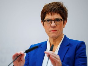 Annegret Kramp-Karrenbauer, outgoing leader of Germany's Christian Democratic Union, speaks during a news conference at the party's headquarters in Berlin, Germany, on Feb. 10, 2020.