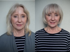 Maureen McCall before, left, and after her makeover with Nadia Albano.