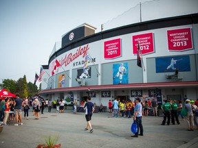 Vancouver baseball fans mingle outside Nat Bailey Stadium, home of the Single A, short-season Vancouver Canadians. Their announced average attendance of 6,210 last season was 24th in all of the minor leagues and better than seven of the 16 teams in the Triple-A Pacific Coast League.