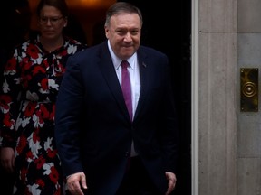 Secretary of State Mike Pompeo leaves after meeting British Prime Minister Boris Johnson at 10 Downing Street on January 30, 2020 in London, England.