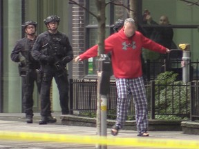 A standoff downtown Vancouver ended peacefully after Vancouver police lead a man out of Howe Street building. A large section of Howe Street was closed to all traffic Thursday morning as police dealt with the incident.