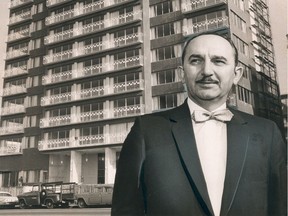 Morris Wosk in front of the Surfside in 1962. Photo: George Diack/Vancouver Sun