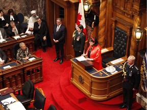 Lt.-Gov. Janet Austin delivers the throne speech during the 41st parliament inside the legislature.