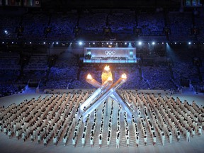 General view during the closing ceremony of the XXI Olympic Winter Games, at the BC Place in Vancouver on February 28, 2010.  TOPSHOTS  AFP PHOTO / MARTIN BUREAU (Photo credit should read MARTIN BUREAU/AFP/Getty Images) [PNG Merlin Archive]