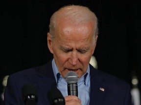 Democratic presidential candidate and former Vice President Joe Biden speaks at a rally at the Drake University Olmsted Center in Des Moines, Iowa, U.S., Feb. 3, 2020.