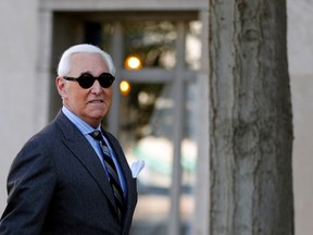 Roger Stone, former campaign adviser to U.S. President Donald Trump, arrives for the continuation of his criminal trial on charges of lying to Congress, obstructing justice and witness tampering at U.S. District Court in Washington, U.S., November 13, 2019.