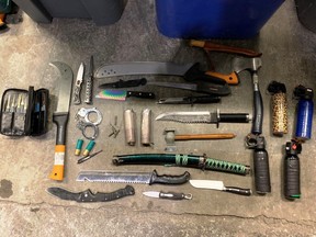 Vancouver Police seized nine guns, a small quantity of drugs, and multiple weapons from inside a tent at Oppenheimer Park this week.