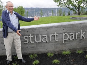 Former mayor Jim Stuart poses for a picture at the new park that was named after him.