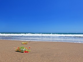 Canang sari traditional offering for spirits of Bali  before  Nyepi.