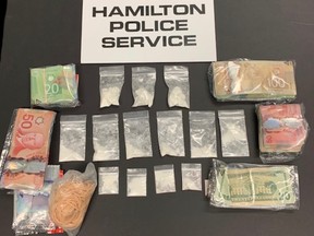 A view of drugs and other items seized by Hamilton police.