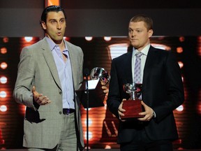 Goalies Roberto Luongo and Cory Schneider gave the Canucks great goaltending in 2010-11, and were awarded for it at the NHL Awards show with the William M. Jennings Trophy as the backstoppers on the team with the lowest goals against.