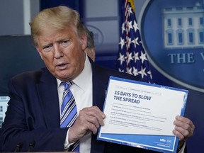 U.S. President Donald Trump speaks at the daily coronavirus briefing at the White House on March 23, 2020 in Washington, D.C.