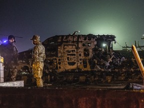 The wreckage of Lion Air Flight RPC 5880 is seen at the runway of Ninoy Aquino International Airport after it crashed on March 29, 2020 in Manila, Philippines. (Ezra Acayan/Getty Images)