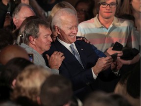 Democratic presidential candidate former Vice President Joe Biden celebrates with his supporters after declaring victory at an election-night rally at the University of South Carolina Volleyball Center on February 29, 2020 in Columbia, South Carolina. The next big contest for the Democratic candidates will be Super Tuesday on March 3, when 14 states and American Samoa go to the polls.