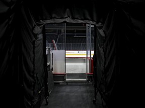 The player's tunnel to the bench is empty prior to the Detroit Red Wings playing against the Washington Capitals at Capital One Arena on March 12, 2020 in Washington, DC.